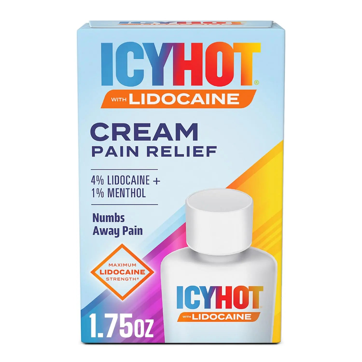 Icy Hot Lidocaine Pain Relief Cream, Numb Aggravated Nerves with Max Strength Lidocaine 4% and Menthol 1%, Fast-Acting Pain Relief for Minor Pain, Backaches, Sprains and Strains, 1.75 oz Icy Hot uk supplements