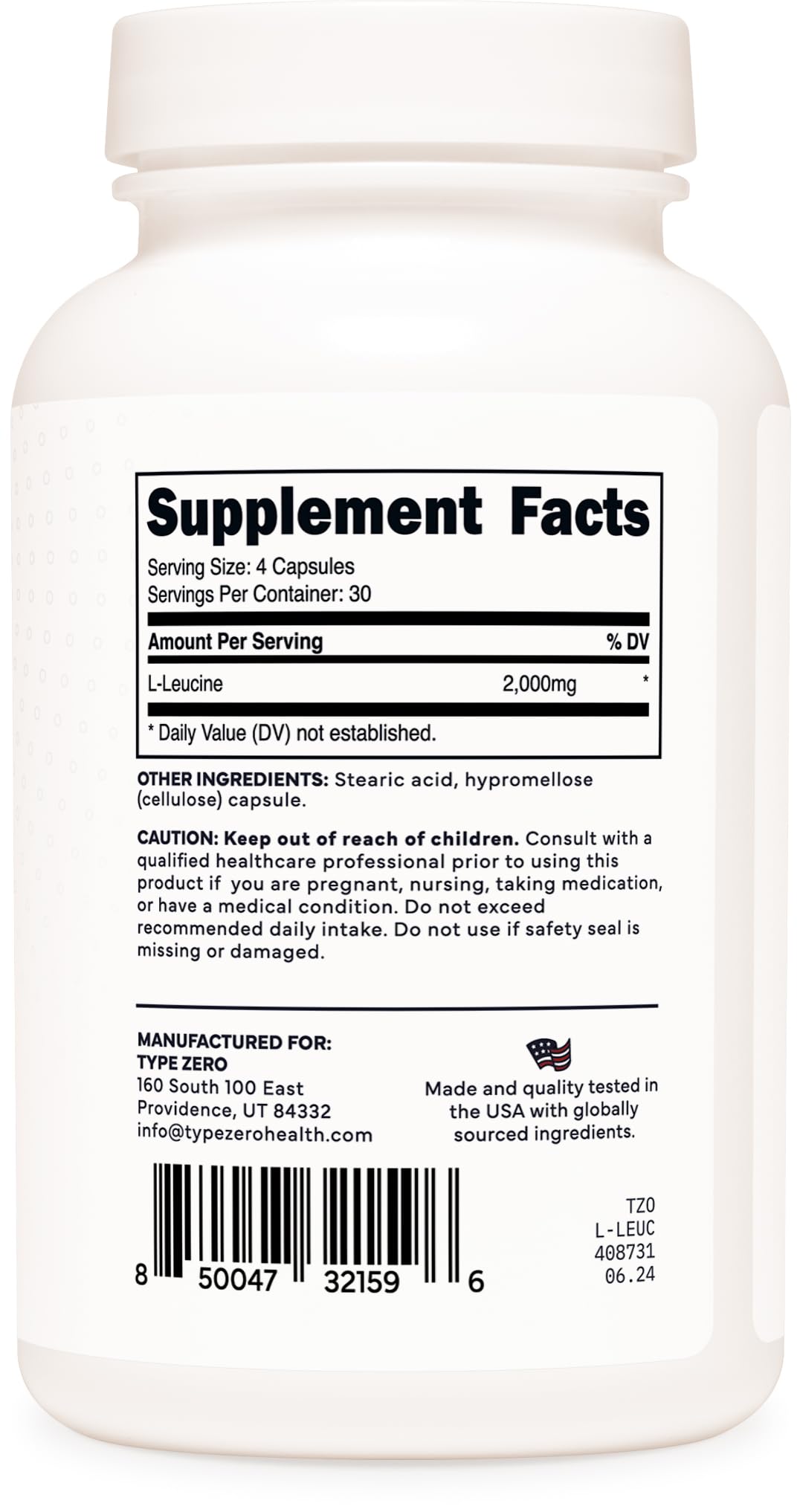 Type Zero L-Leucine Capsules (2000mg per Serving) 120 Capsules - 30 Servings Type Zero uk supplements