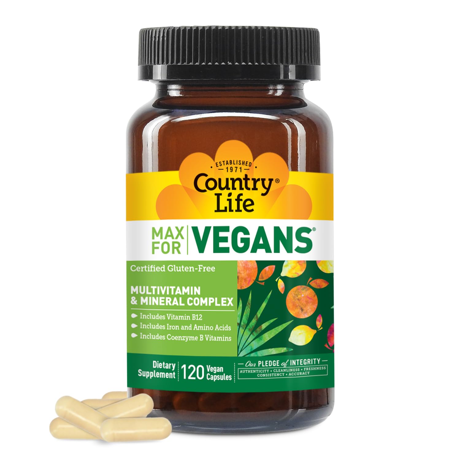 Country Life Max for Vegans - 120 Vegan Capsules - Daily Multivitamins - Immune Support Supplement - Contains Vitamin B12, Iron, Amino Acids, Coenzyme B Vitamins - Gluten-Free Country Life uk supplements