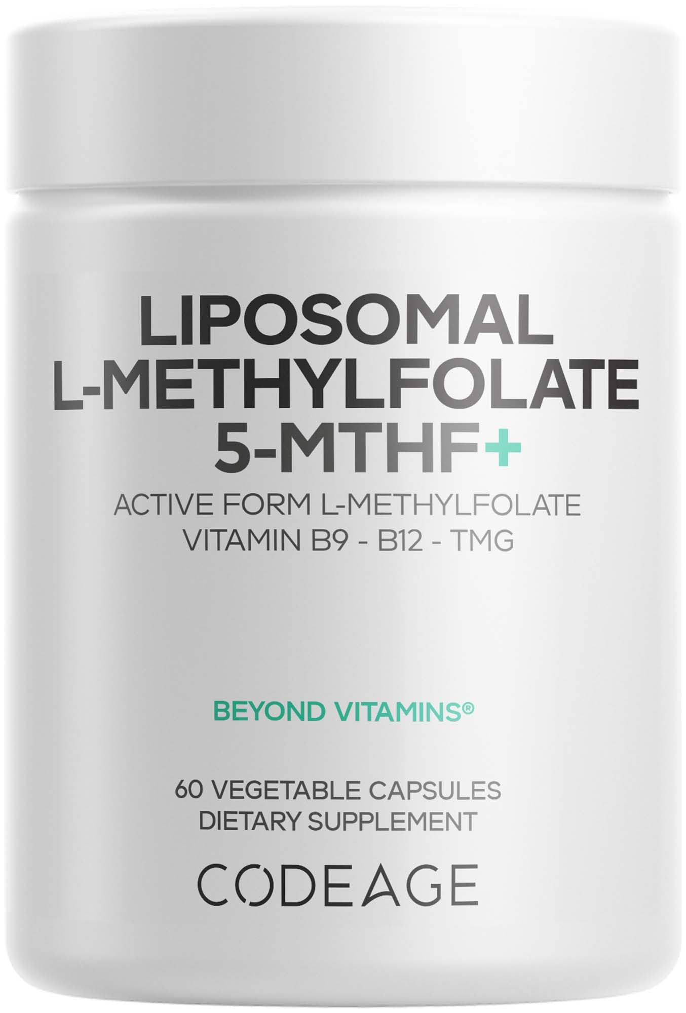 Codeage Liposomal L-Methylfolate 5-MTHF+ - Active Vitamin B9, Methylcobalamin B12, Betaine TMG, B6-2-Month Supply Multivitamins - Liposomal Delivery - Bioavailable B-Vitamin Complex - 60 Capsules Codeage uk supplements