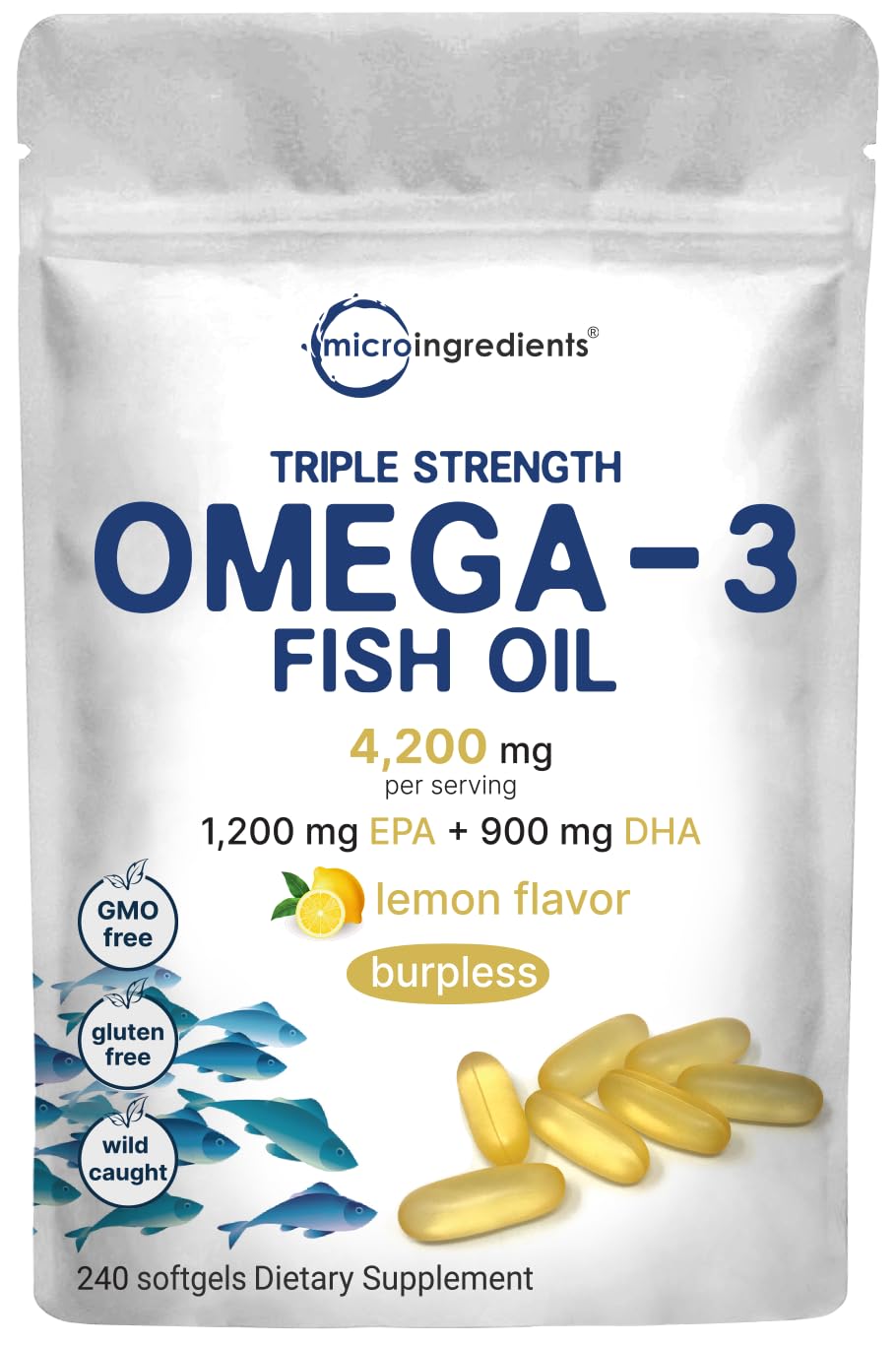 Triple Strength Omega 3 Fish Oil Supplements 4200mg Per Serving, 240 Softgels Micro Ingredients uk supplements