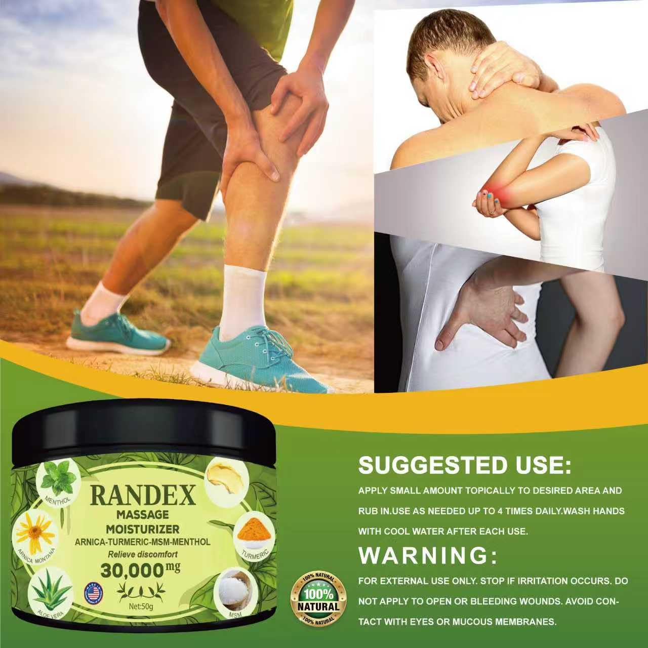 RANDEX 30000MG Organic Massage Moisturizer - Muscles,Joints,Knees, Shoulders,Body, Extra Strength- Natural RANDEX uk supplements