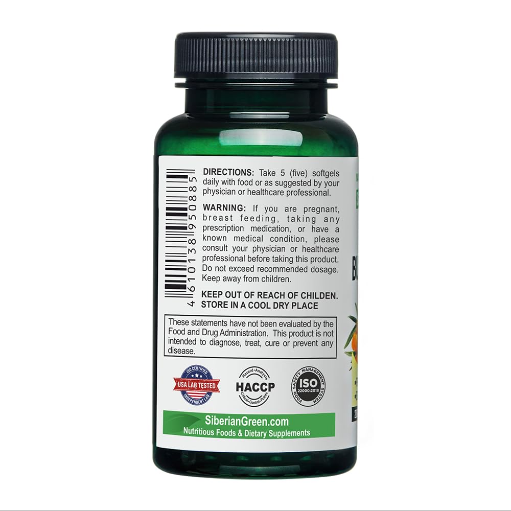 Siberian Sea Buckthorn Oil Capsules 200 Softgels | from Wild-harvested Siberian Sea Siberian Green uk supplements