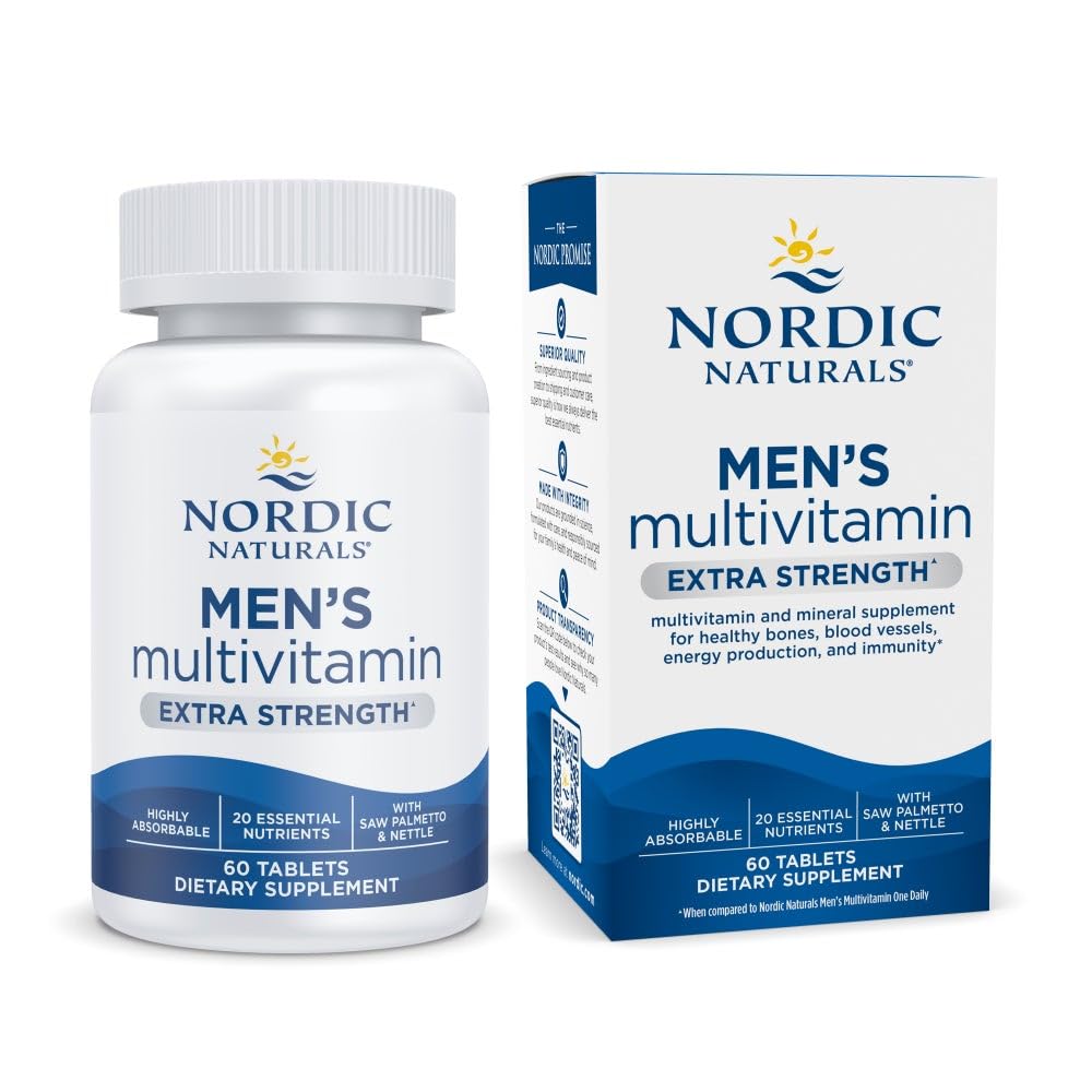 Nordic Naturals Men’s Multivitamin Extra Strength - Bone, Energy, & Blood-Vessel Support - Immunity Supplement - 20 Essential Nutrients - 60 Tablets - 30 Servings Nordic Naturals uk supplements