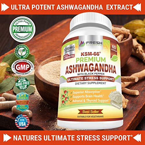 FRESH HEALTHCARE Ashwagandha Capsules KSM 66-1200mg Pure and Potent FRESH HEALTHCARE uk supplements