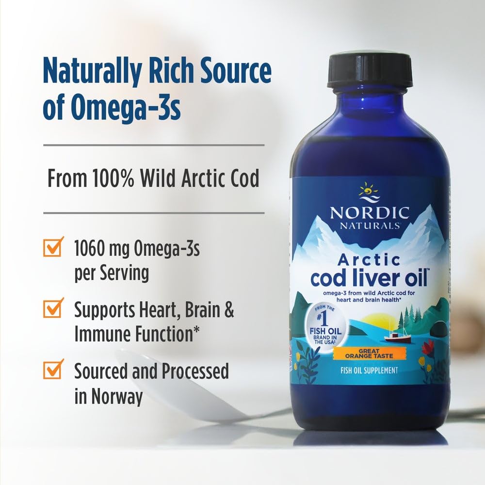 Nordic Naturals Arctic Cod Liver Oil, Orange - 16 oz - 1060 mg Total Omega-3s with EPA & DHA - Heart & Brain Health, Healthy Immunity, Overall Wellness - Non-GMO - 96 Servings Nordic Naturals uk supplements