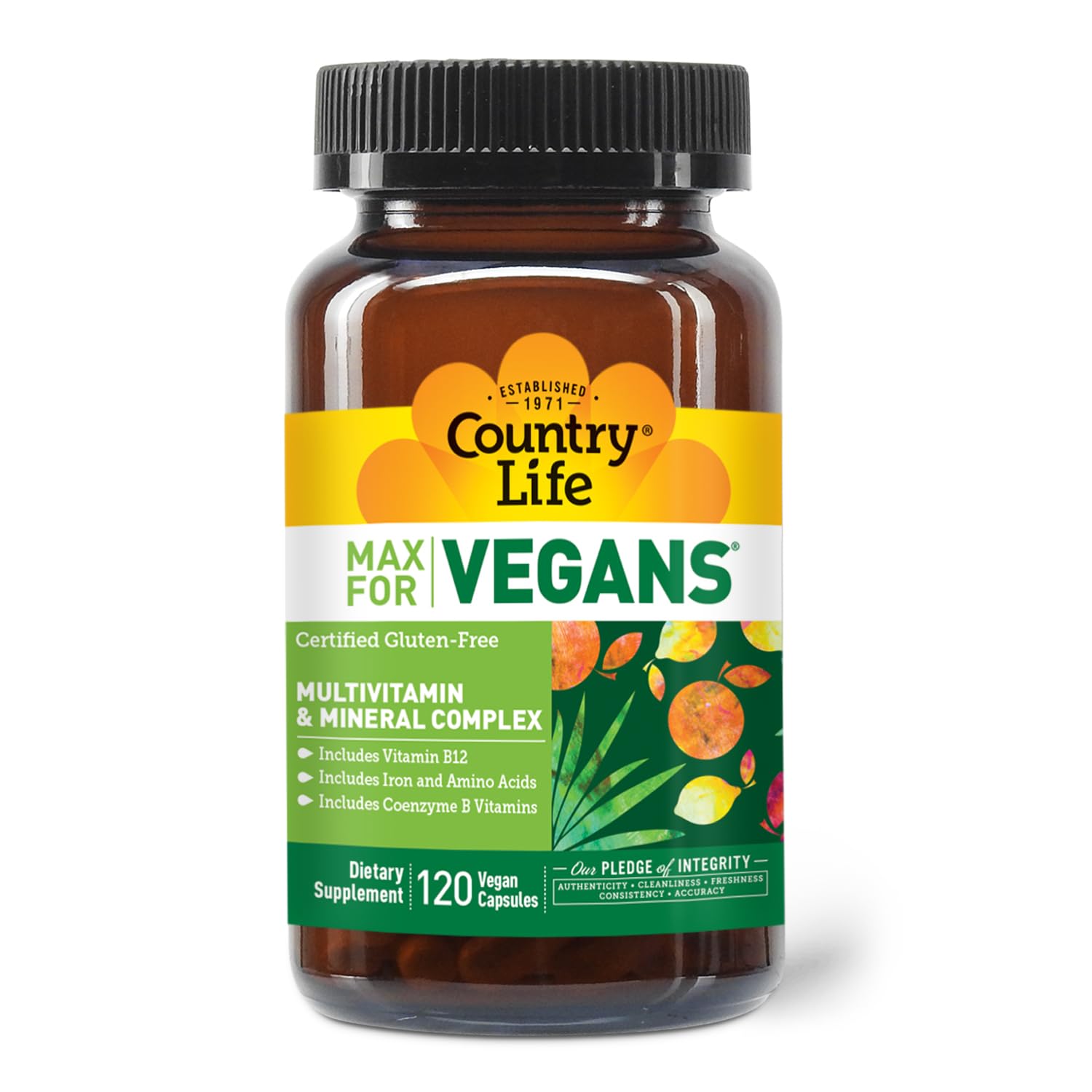 Country Life Max for Vegans - 120 Vegan Capsules - Daily Multivitamins - Immune Support Supplement - Contains Vitamin B12, Iron, Amino Acids, Coenzyme B Vitamins - Gluten-Free Country Life uk supplements