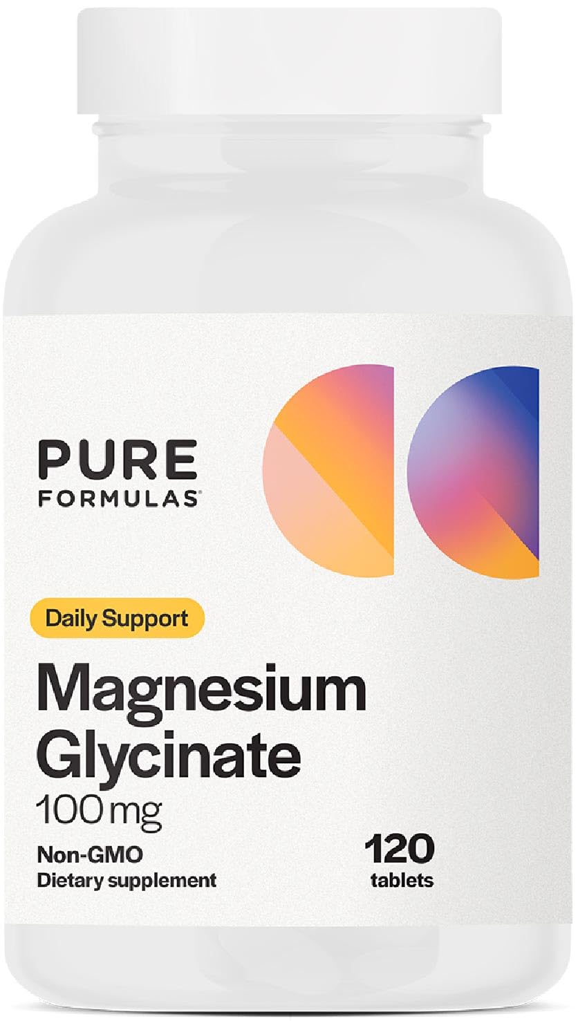PureFormulas Magnesium Glycinate 100 mg Daily Support for Stress, Nerves, Sleep, Muscles, Metabolism Pure Magnesium Glycinate Supplement for Women and Men Magnesio Non-GMO 120 Tablets PureFormulas uk supplements