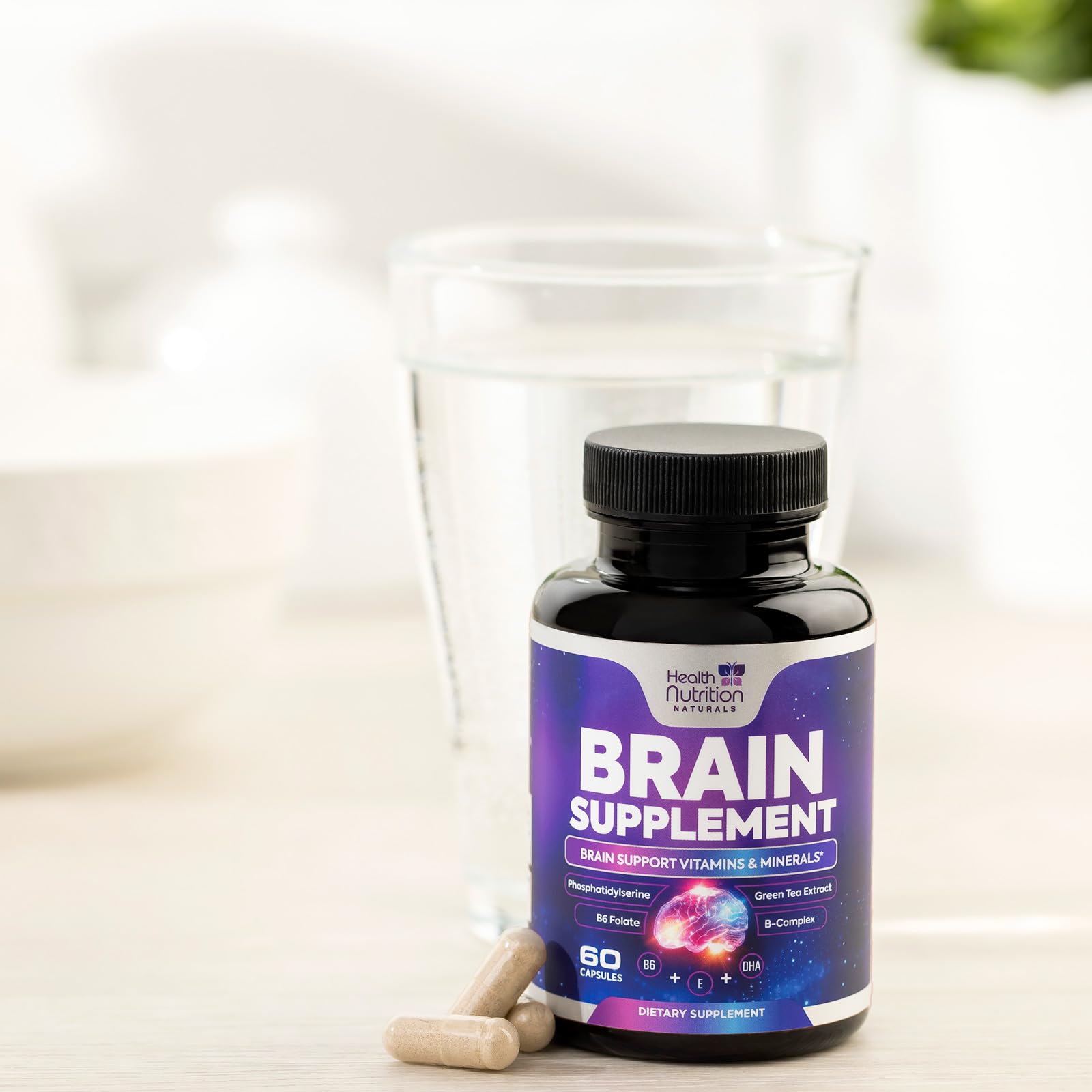 Brain Memory Supplement - 3X Strength Nootropics for Concentration, Clarity & Focus Support - Brain Health Cognitive Vitamins with Bacopa, Phosphatidylserine & DMAE 609mg, Brain Booster, 60 Capsules Health Nutrition Naturals uk supplements