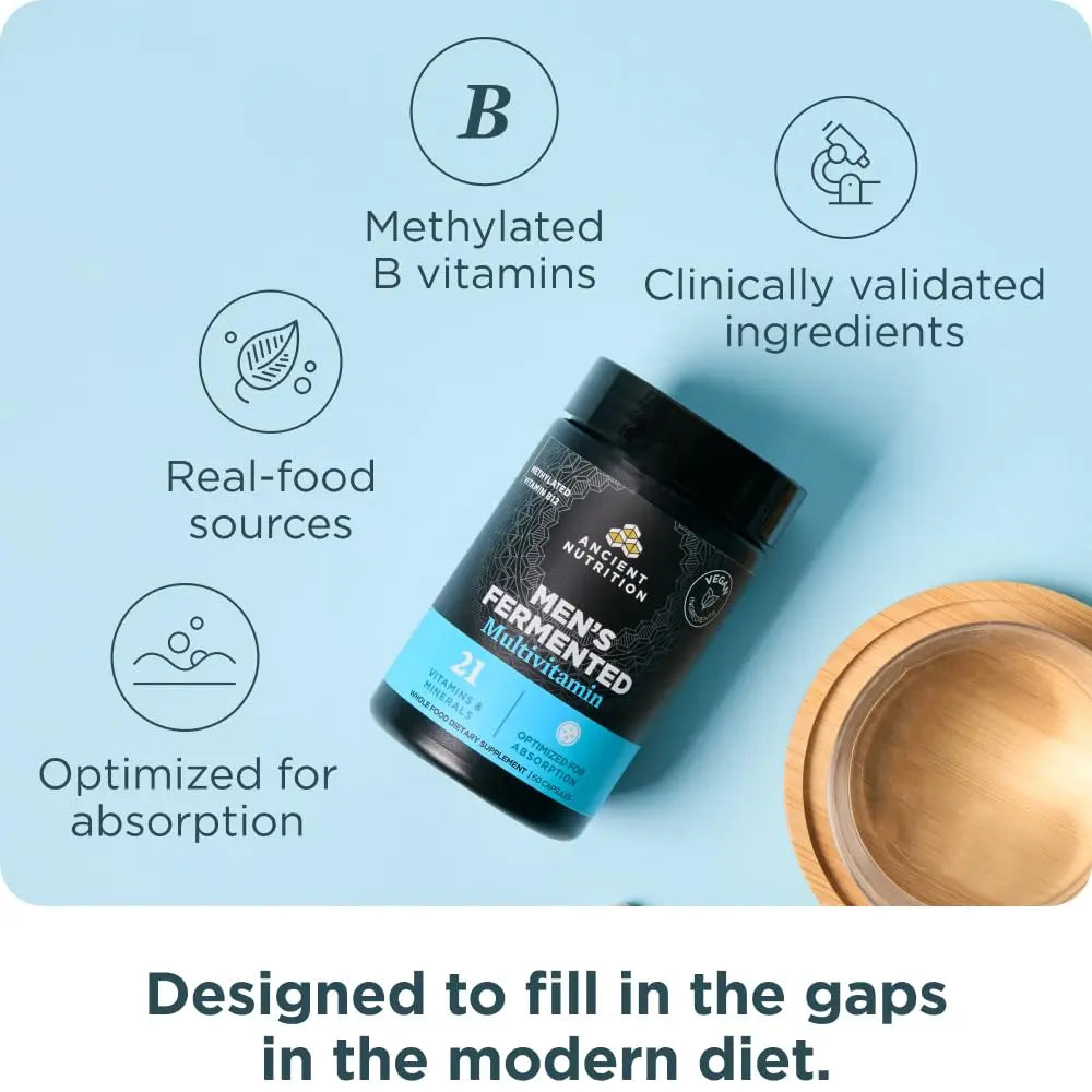 Ancient Nutrition Multivitamin for Men, Men's Fermented Multivitamin with Vitamin A, C, D, E, K, Zinc & Magnesium, Immune Support Ancient Nutrition uk supplements