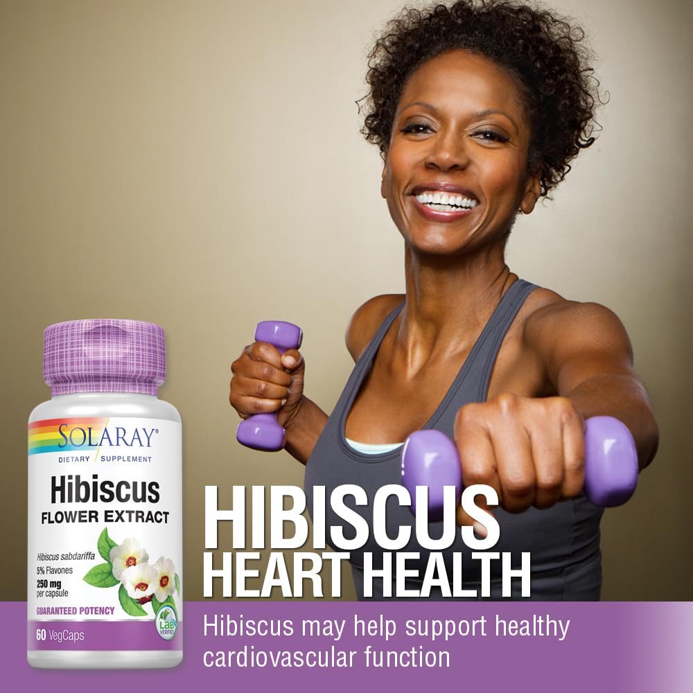 SOLARAY Hibiscus Flower Extract Sabdariffa Supplement - 250 mg, Healthy Cardiovascular Function Support for Men and Women, Non-GMO, Vegan Capsules - 60 Count VegCaps SOLARAY uk supplements