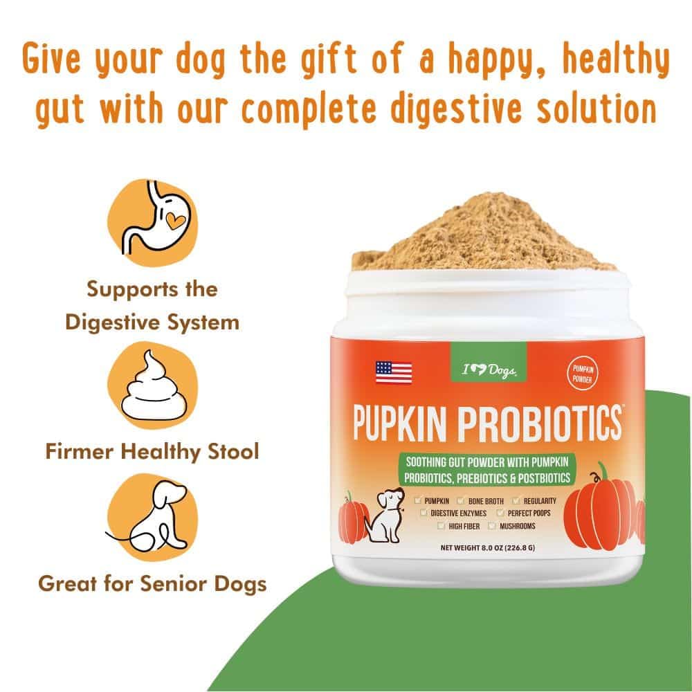 iHeartDogs Pupkin Probiotics, Prebiotics, Postbiotics, & Fiber for Dogs with Pumpkin, Gut Soothing Bone Broth & Mushrooms iHeartDogs uk supplements