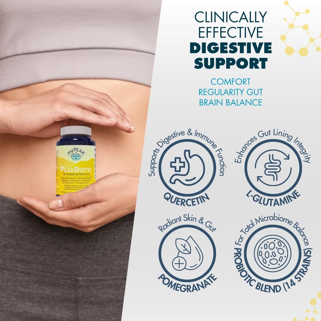 myPEAK PeakBiotic: The Ultimate Vegan Synbiotic with 50 Billion CFU Probiotics Prebiotics Postbiotics Modbiotics and Gut Lining to Enhance Digestion, Skin, and Mood with 2-Month Supply, 60 Capsules myPEAK uk supplements