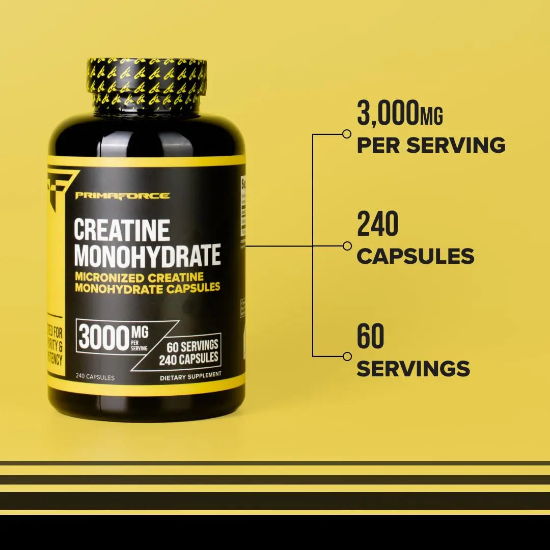 Primaforce Creatine Monohydrate Capsules - 240 Capsules, 3,000mg per Serving, Gluten Free and Non-GMO Primaforce uk supplements