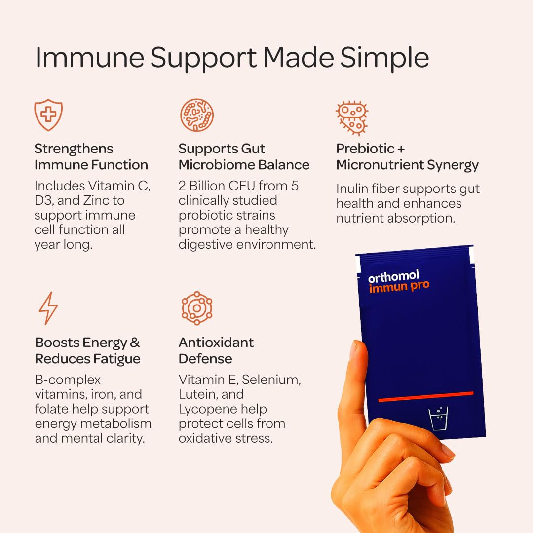 Orthomol Immun Pro, Immune Support & Gut Health Powder & Capsules for Adults with Probiotics, Prebiotics, Fiber, Vitamin C, Zinc, Selenium, Iodine, Vitamin D, E, A,B, Calcium (30 Day Supply) Orthomol uk supplements
