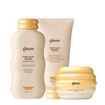 Gisou Honey Gloss Hair Therapy Trio - Mini Shampoo, Hair Mask and Conditioner for smoother, stronger and glossier hair Gisou uk supplements
