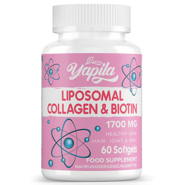 Liposomal Collagen Biotin Capsules, Hydrolyzed Bovine Collagen Peptides 1700 mg, Types 1 & 3 Protein Yapila uk supplements