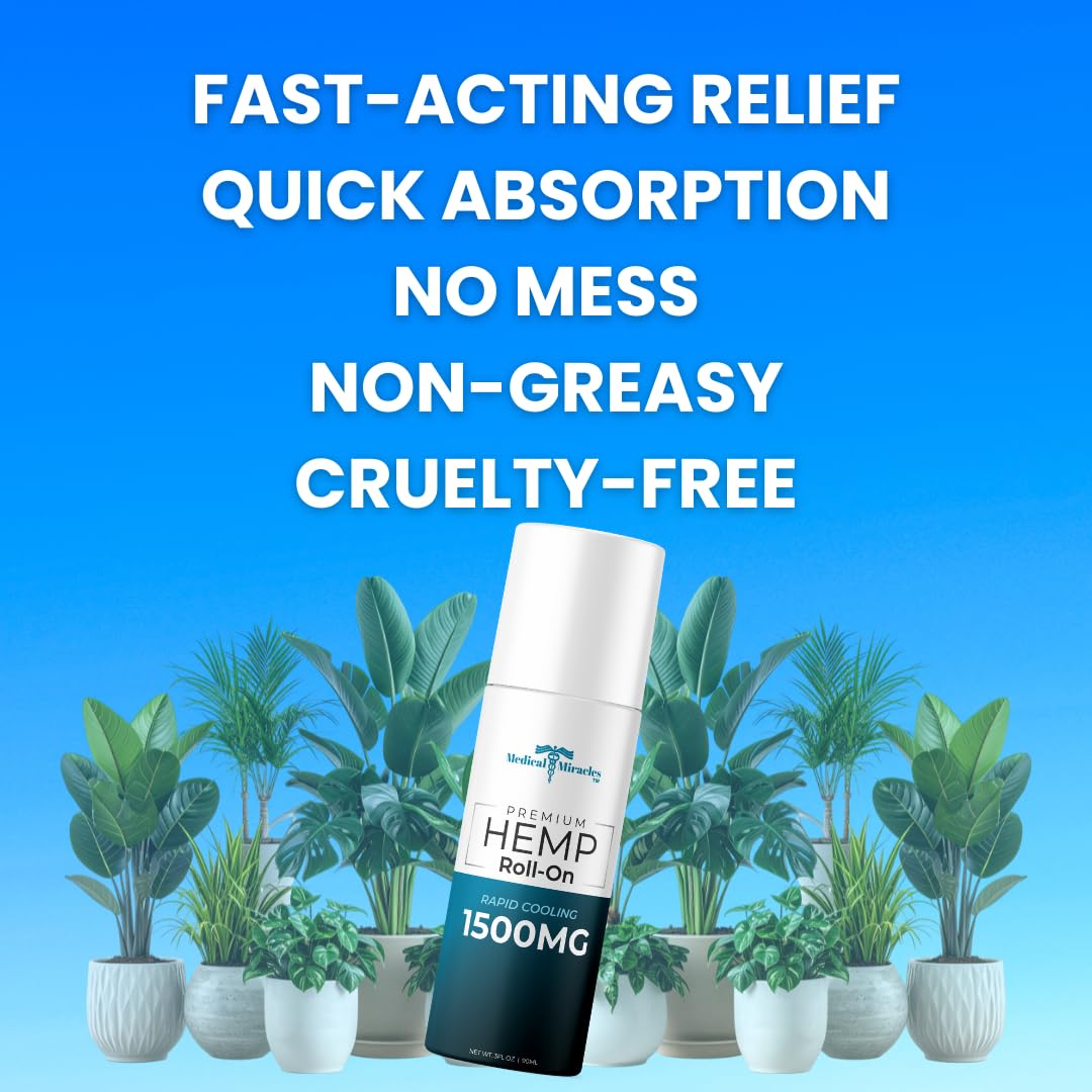 Medical Miracles New Hemp Oil Roll On - Ideal for Muscles, Hips, Joints, Neck, Back, Elbows, Fingers, Hands, and Knees (1500mg Roll-On) Medical Miracles uk supplements