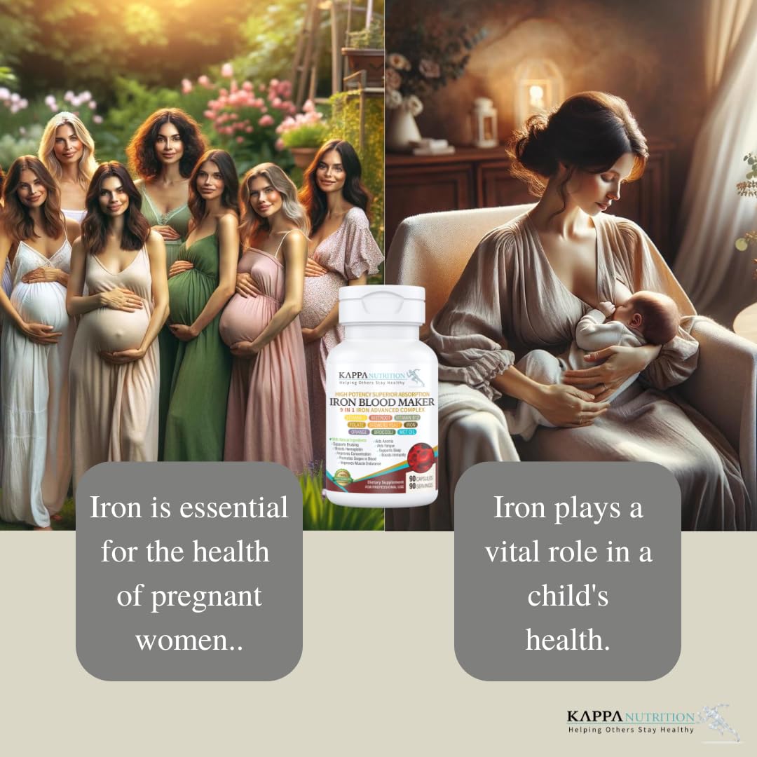 KAPPA NUTRITION Iron 26mg, Vitamin C & Orange 150mg, Folate 667mcg DFE, Vitamin B12, Beetroot, Brewers Yeast, Broccoli & MCT Oil 9 in 1 Advanced Complex (90 Capsules) KAPPA NUTRITION uk supplements