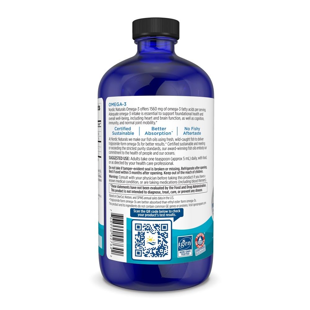 Nordic Naturals Omega-3, Lemon Flavor - 16 oz - 1560 mg Omega-3 - Fish Oil - EPA & DHA - Immune Support, Brain & Heart Health, Optimal Wellness - Non-GMO - 96 Servings Nordic Naturals uk supplements