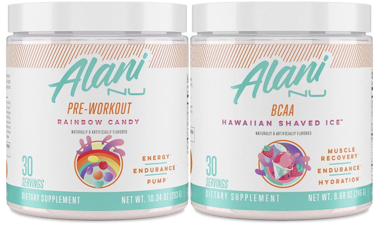 Alani Nu Rainbow Candy Pre Workout and BCAA Hawaiian Shaved Ice Post Workout Powder Alani Nu uk supplements