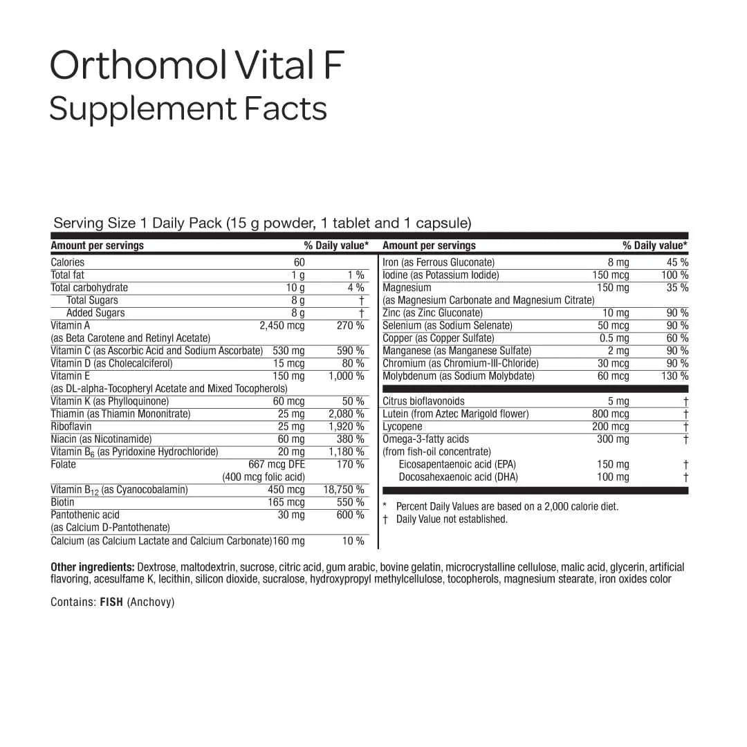Orthomol Vital F Powder & Tablet Packet, Women's Multivitamin, 30-Day Supply, Vitamins A, B, C, D, E, K, Calcium, Iodine, Omega-3… Orthomol uk supplements