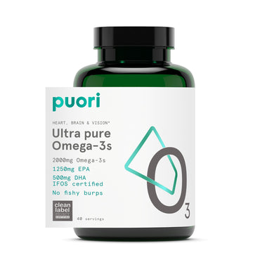 Puori Omega 3 Fish Oil Supplement - Ultra Pure & Burpless Wild Caught Fish Oil with 2000mg Omega 3 Fatty Acids,1250mg EPA & 500mg DHA Supports Heart, Brain & Eye Health - IFOS Certified - 120 Softgels Puori uk supplements