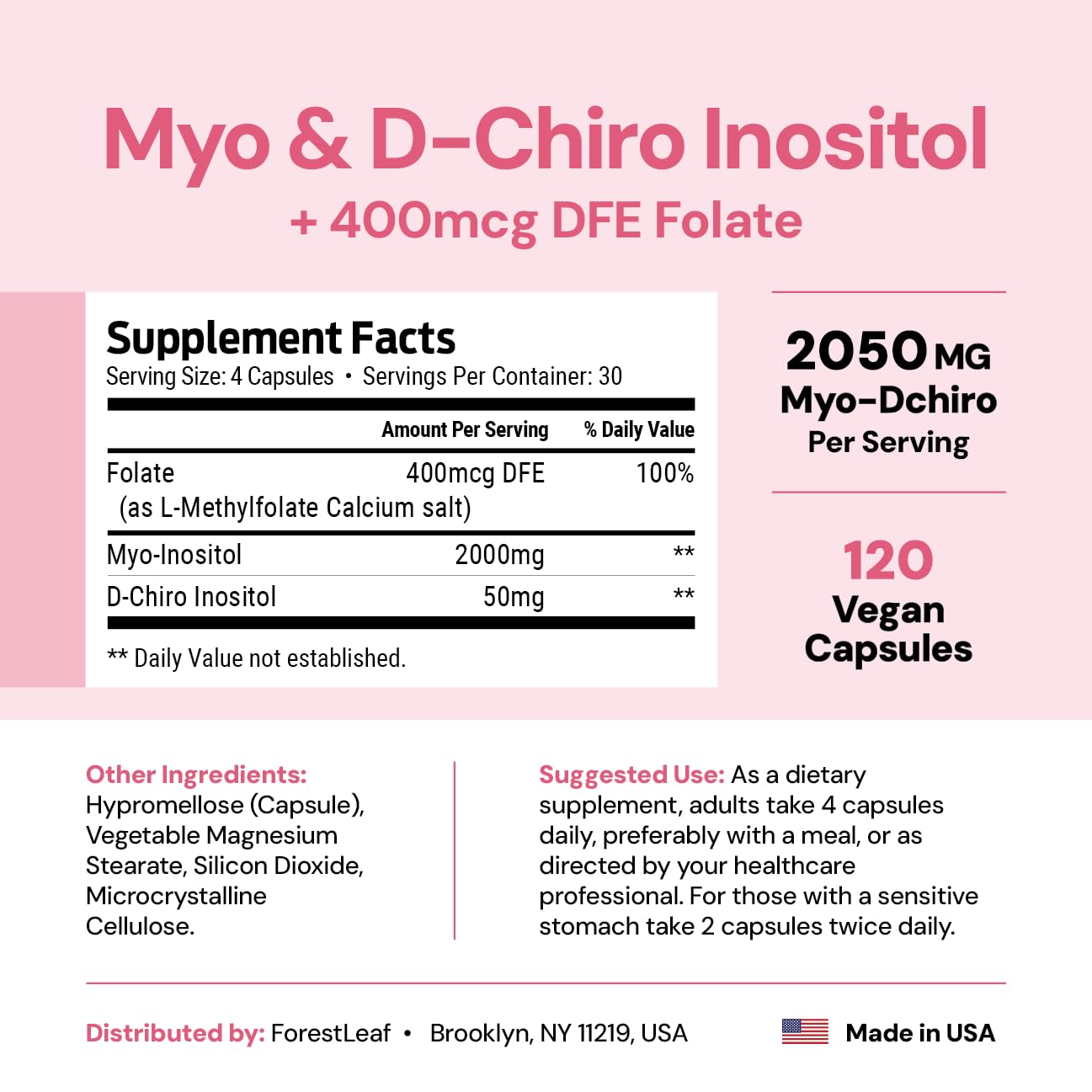 Myo-Inositol & D-Chiro Inositol Supplement for Women's Health | Fertility Supplements Women | Inositol 40:1 Ratio Support Ovarian Function & Healthy Hormone Balance Women | 2050mg | 120 Powder Caps ForestLeaf uk supplements