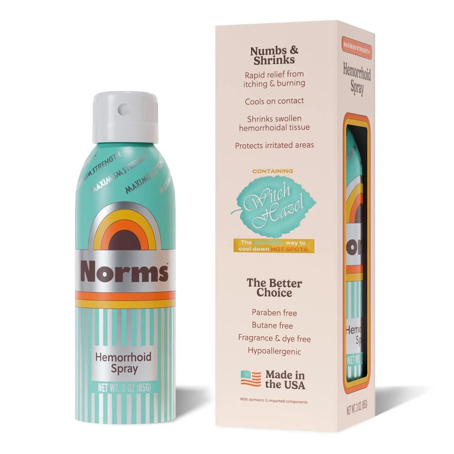 Norms Cooling Hemorrhoid Spray, Maximum Strength Touch-Free Relief with Phenylephrine, Witch Hazel, Aloe, Shrinks Swelling, Calms Itching, Soothes on Contact, 3oz Spray Norms uk supplements