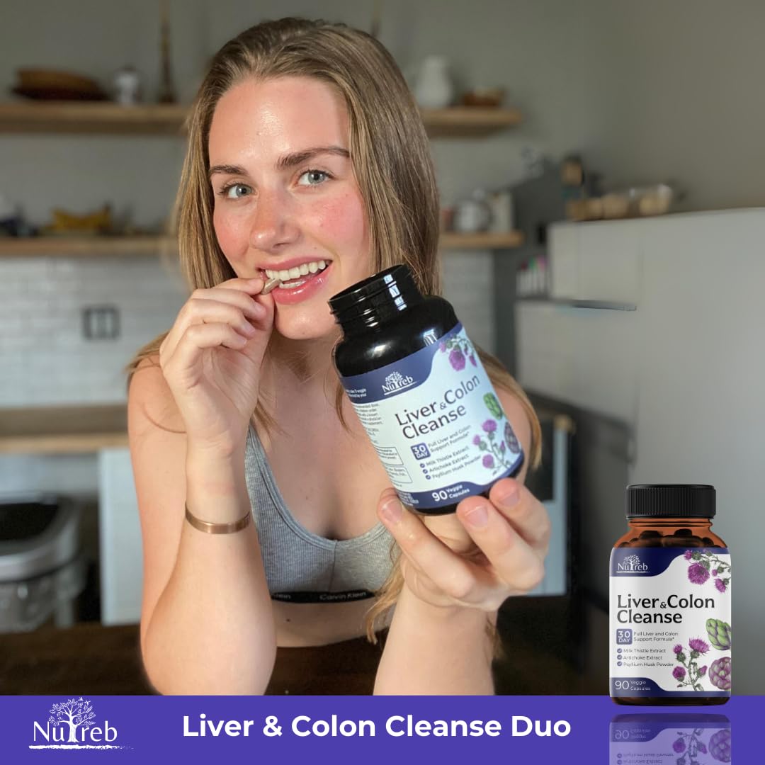 Liver Cleanse Detox & Repair with Colon Cleanse - Milk Thistle, Dandelion Root, Psyllium Husk Fiber Nutreb uk supplements