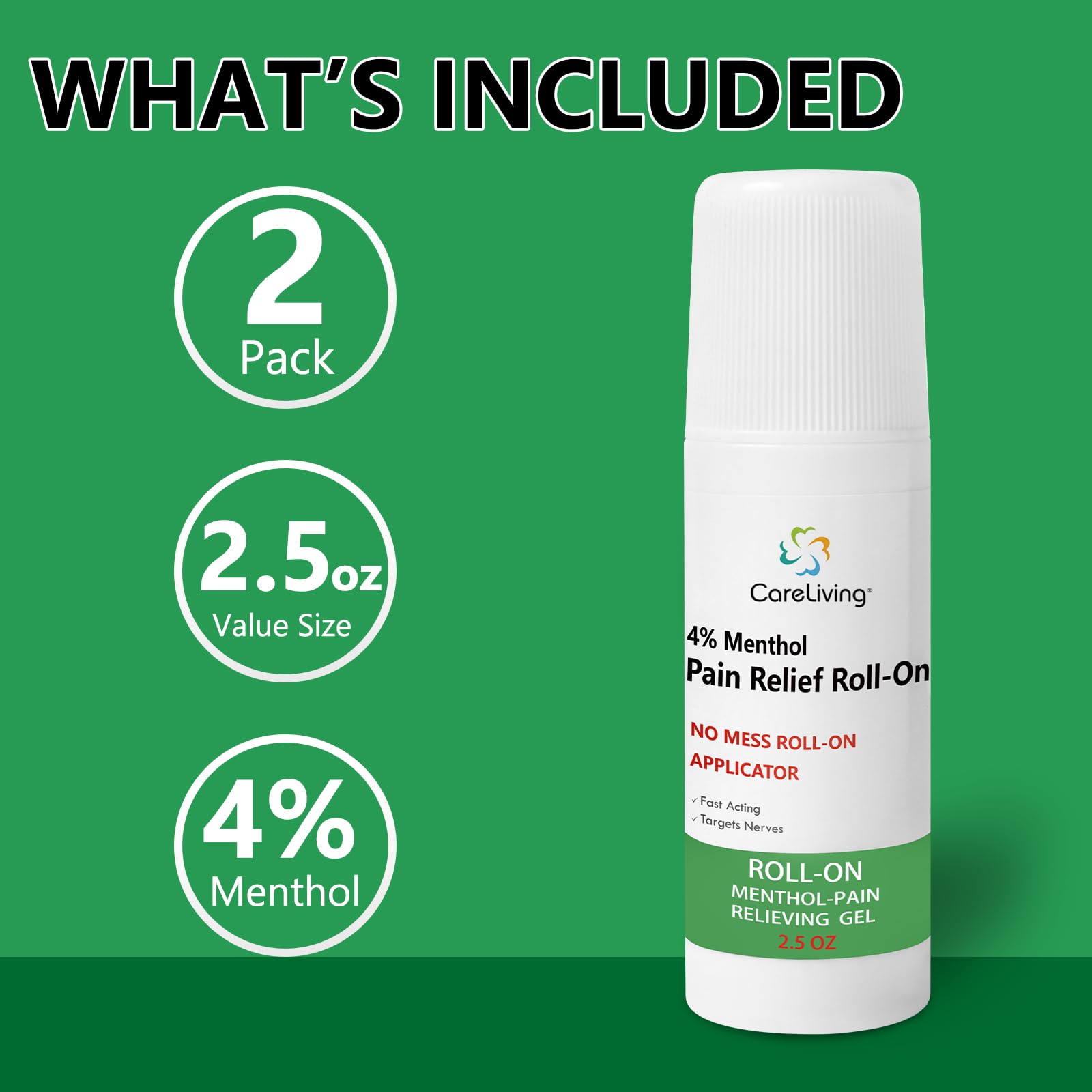 CARELIVING Roll On Pain Relief for Knee, Neck, Joint, Shoulder, Arthritis Pain Reliever, Sore Muscle Relief, Roll On Menthol Gel 2.5 Fl Oz (Pack of 2) CARELIVING uk supplements