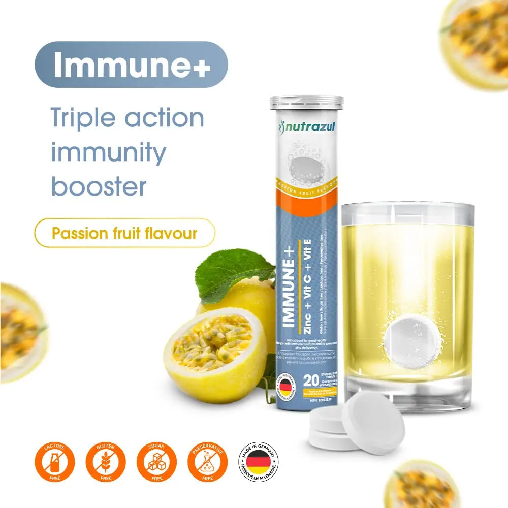 nutrazul Immune+ Effervescent Tablets | Vitamin C and Zinc with Vitamin E | 20 Tablets | Immune Support for Adults & Kids nutrazul uk supplements