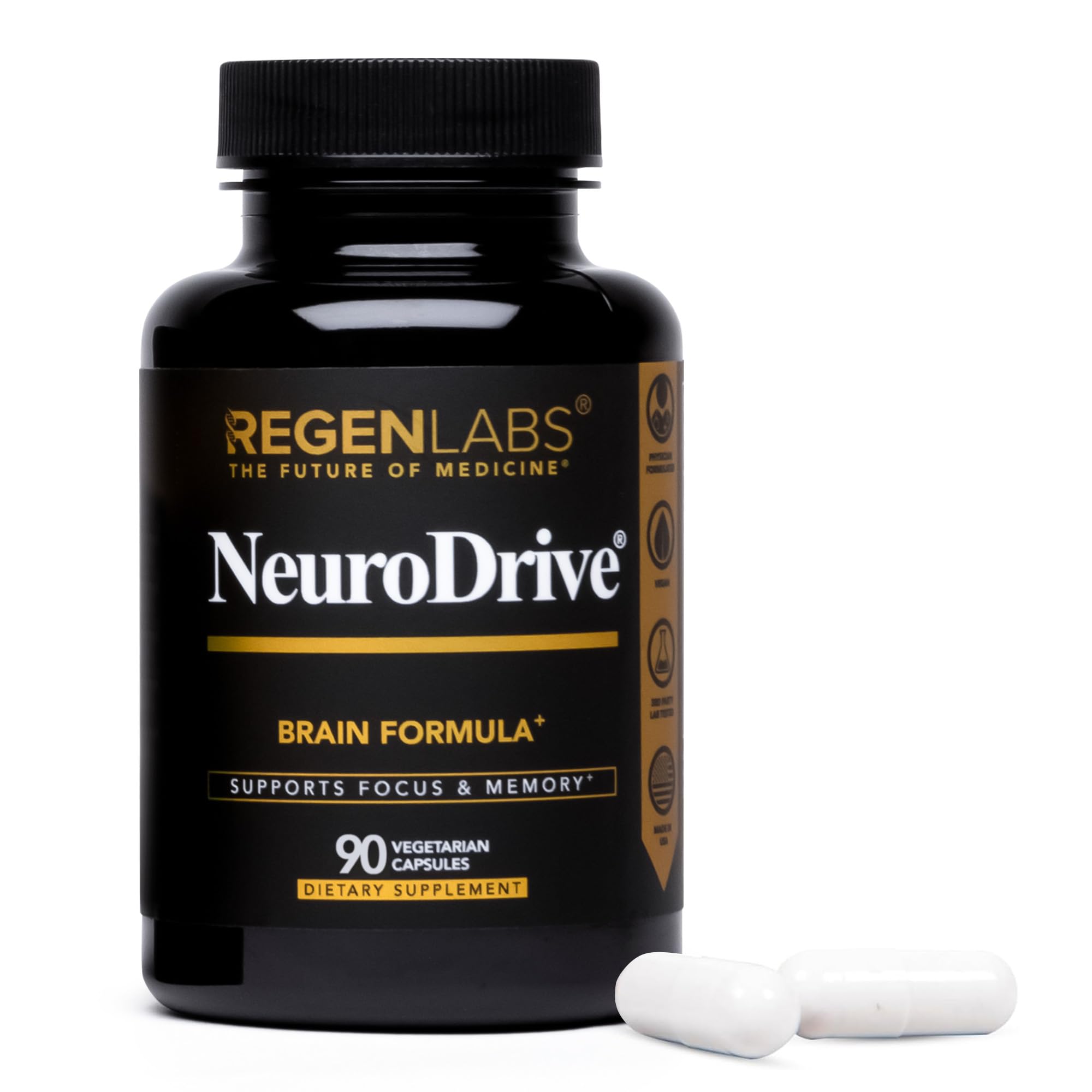 Regen Labs NeuroDrive Memory & Focus Supplement - Boost Brain Focus, Mental Health & Brain Fog | Natural Doctor Approved - Brain Nootropic, Phosphatidylserine, Centrophenoxine, Bacopa - 90 Capsules Regen Labs uk supplements