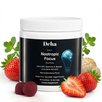 Deha Focus Gummies Nootropic Brain Supplement with Vitamin B6 Vitamin B12, Alpha GPC, Huperzine A, Bacopa Monnieri, Lions Mane Mushroom Gummies – Vegan, Non-GMO, Gluten-Free – 60 Gummies Deha uk supplements