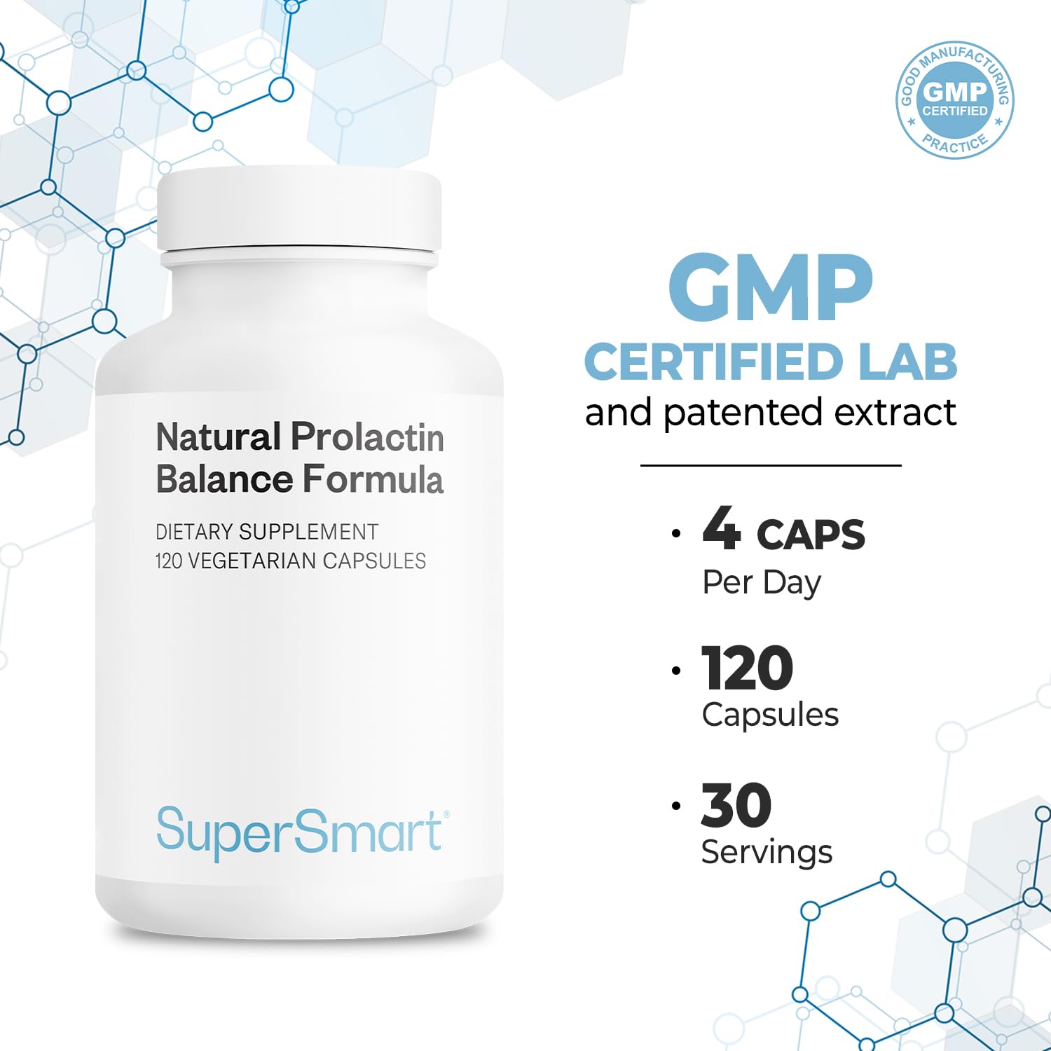 Supersmart - Natural Prolactin Balance Formula - with p5p Vitamin B6, Maca Root, Ashwagandha | Gluten Free - 120 Vegetarian Capsules Supersmart uk supplements