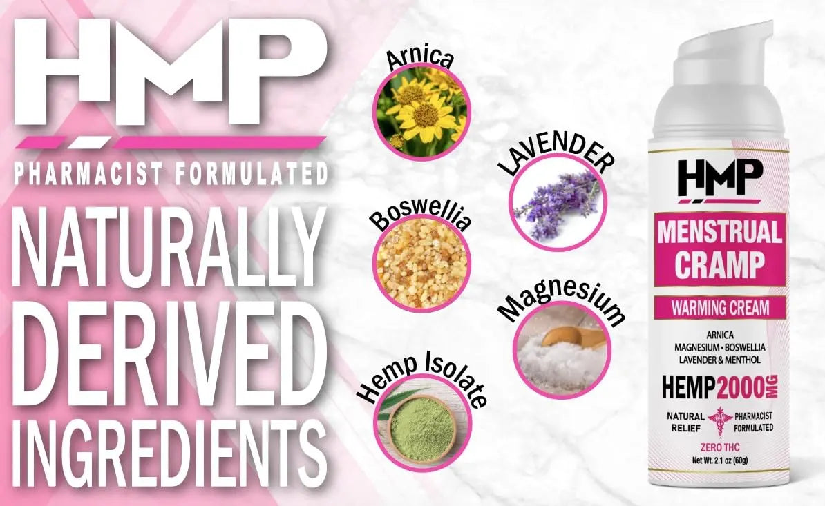 HMP BRANDS Menstrual Cramp Hemp Cream 2000MG with Menthol, Easy to Use, Natural Formula Made in USA 2.1oz HMP BRANDS uk supplements