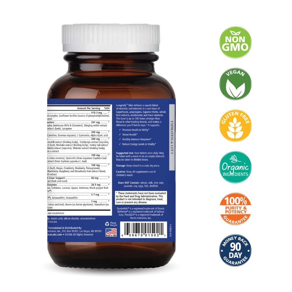 PURE ESSENCE LABS Longevity Multivitamin for Men Over 40 - Super Energetic with Superfoods, Minerals, Enzymes, Vitamin D3, B12, Biotin - 120 Tablets PURE ESSENCE LABS uk supplements