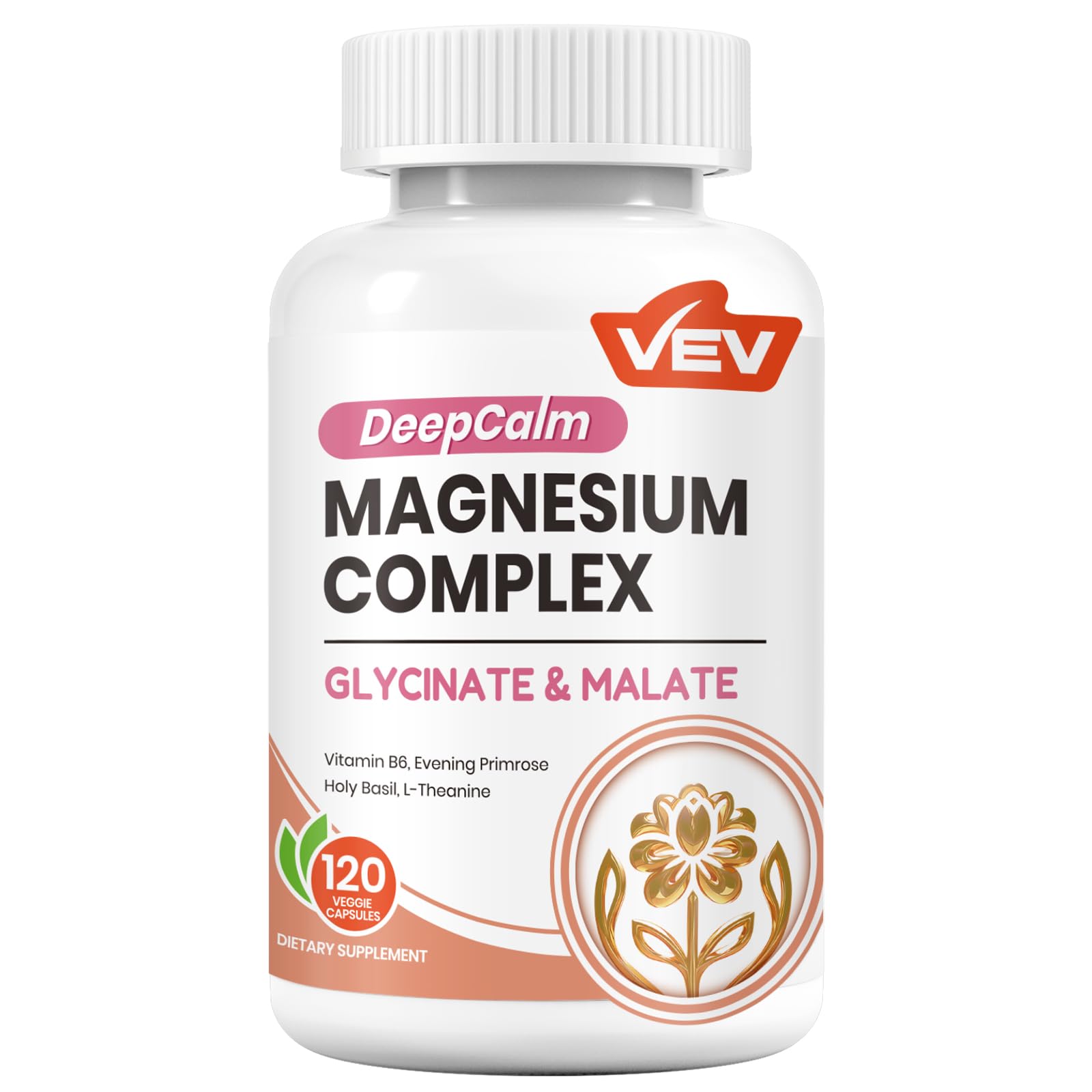 VEV Deep Calm Magnesium Complex for Women – Glycinate, Malate, B6, L-Theanine & Holy Basil – Support for Daily Magnesium & Stress Relief – 120 Vegan Capsules VEV uk supplements