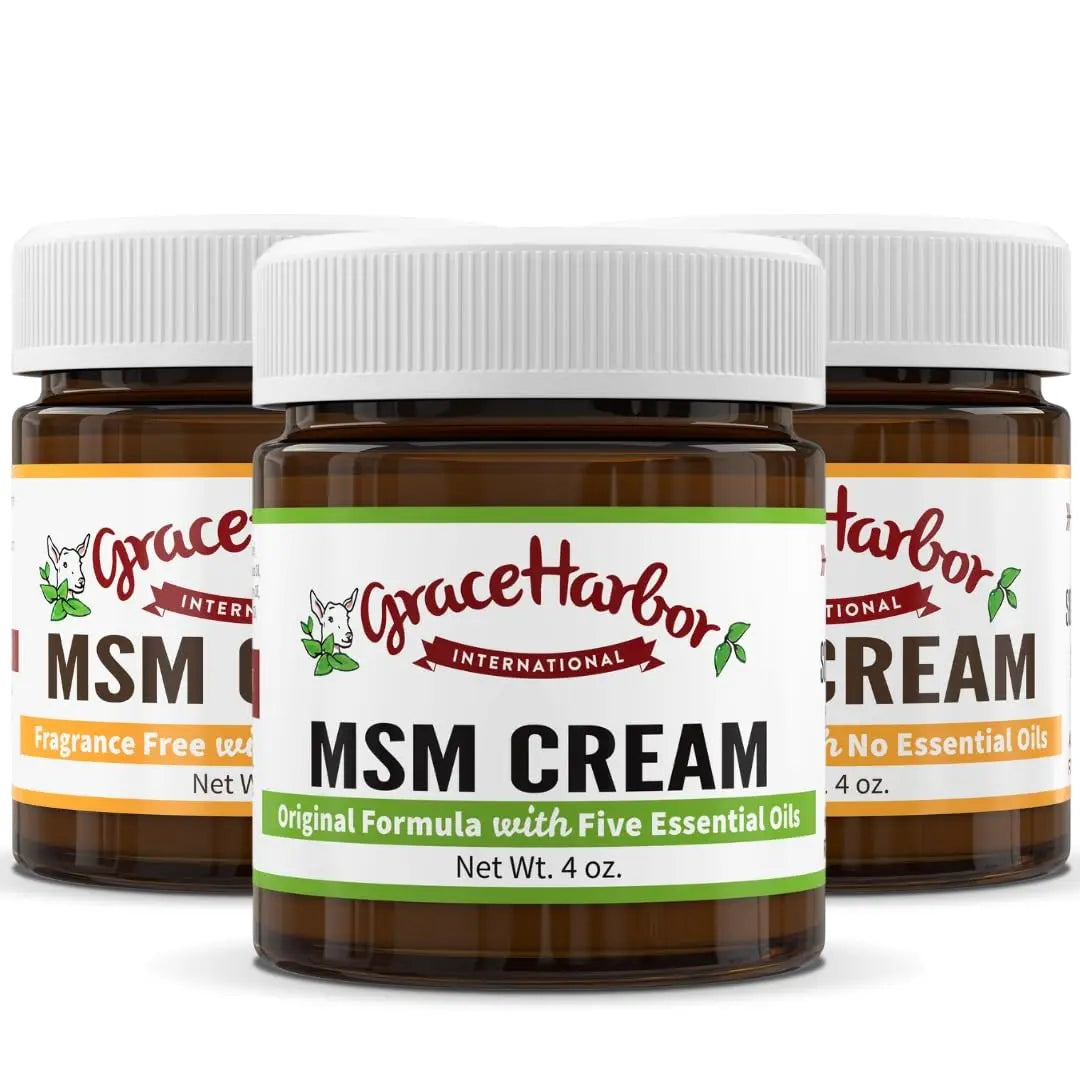 Grace Harbor MSM Cream – Variety 3 Pack – Daily Skin, Joint and Muscle Rub – Best Goat Milk Unscented Baby Lotion for Severly Dry Skin – Therapeutic Essential Oils and Fragrance Free – 4 oz Grace Harbor International uk supplements