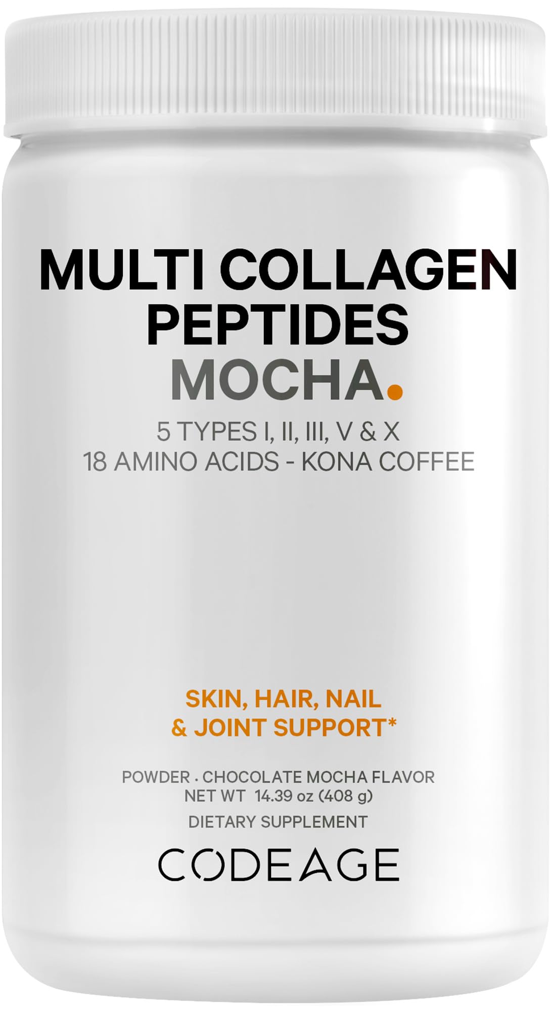 Codeage Multi Collagen Peptides Protein Powder - Chocolate Mocha Instant Coffee - Gourmet Knoa Coffee Drink & Shake - Collagen Type I, II, III, V & X - Grass-Fed, Hydrolyzed, Non-GMO - 14.39oz Codeage uk supplements