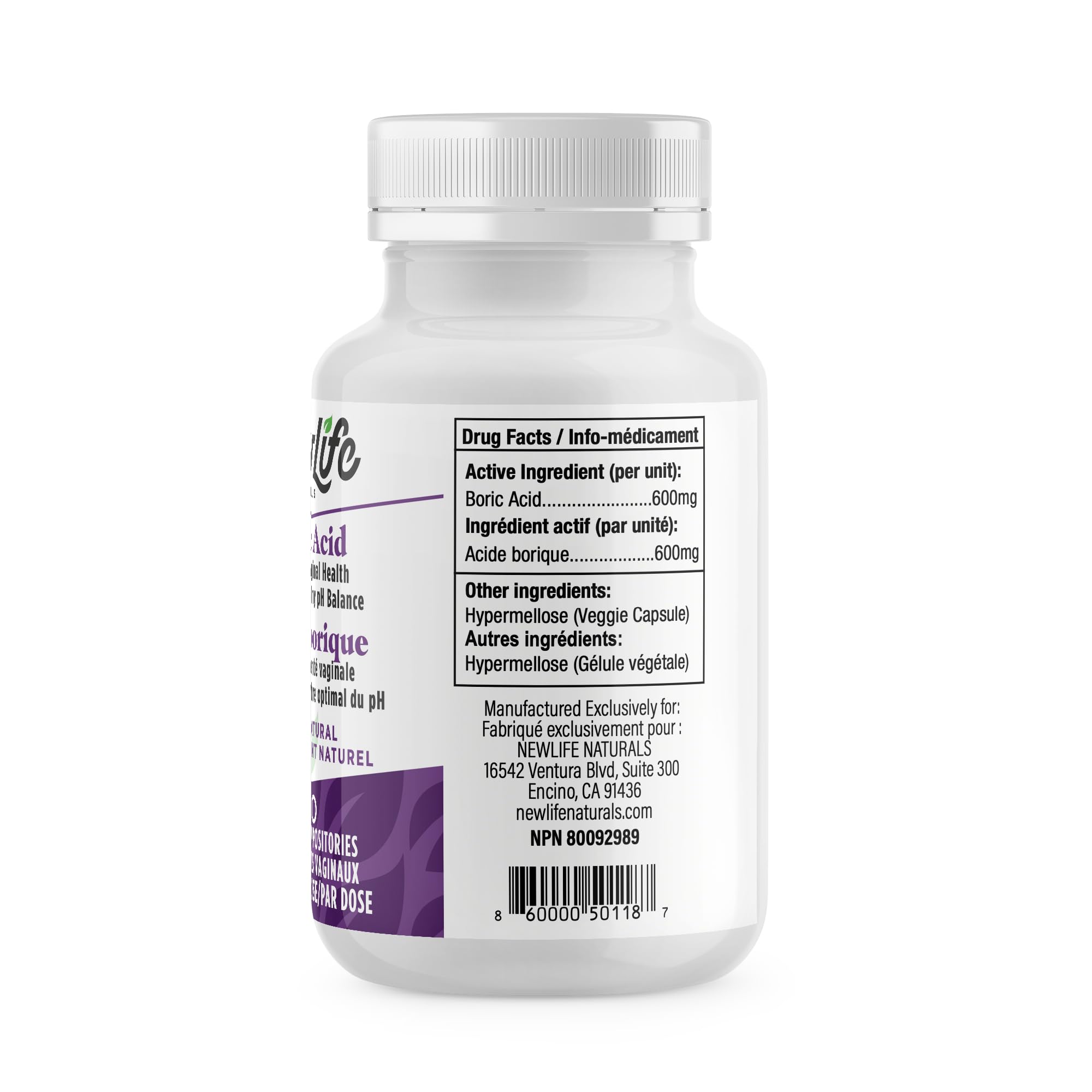 NewLife Naturals - Boric Acid Suppositories for Women pH Balance Pills - 600mg - Feminine Care NewLife Naturals uk supplements