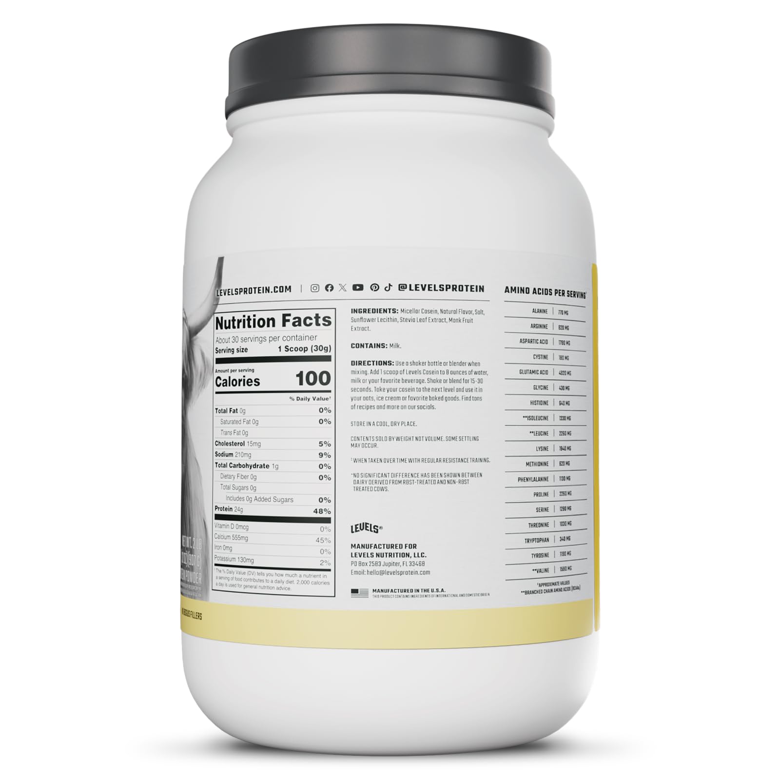 Levels 100% Micellar Casein Protein, Hormone Free, Vanilla Bean, 2LB Levels Nutrition uk supplements