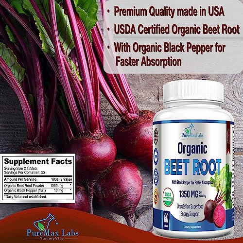 YUMMYVITE Organic Beet Root Powder Tablets - 1350mg with Black Pepper for Faster YUMMYVITE uk supplements