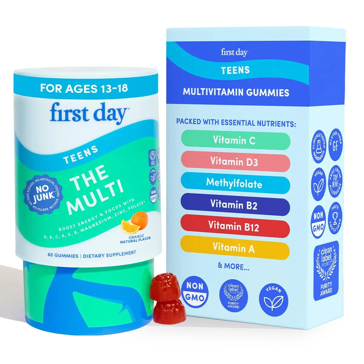 FIRST DAY Vitamins for Teens - Teen Multi Vitamins for Girls & Boys 12-17, Organic Fruit & Veggie Blend - 12 Key Nutrients FIRST DAY uk supplements