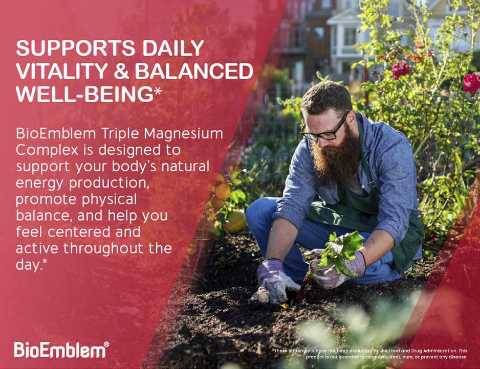 BioEmblem Triple Magnesium Complex | 300mg Magnesium Glycinate, Malate & Citrate | High Absorption Chelated Formula | Vegan, Non-GMO, Gluten-Free | 90 Capsules BioEmblem uk supplements
