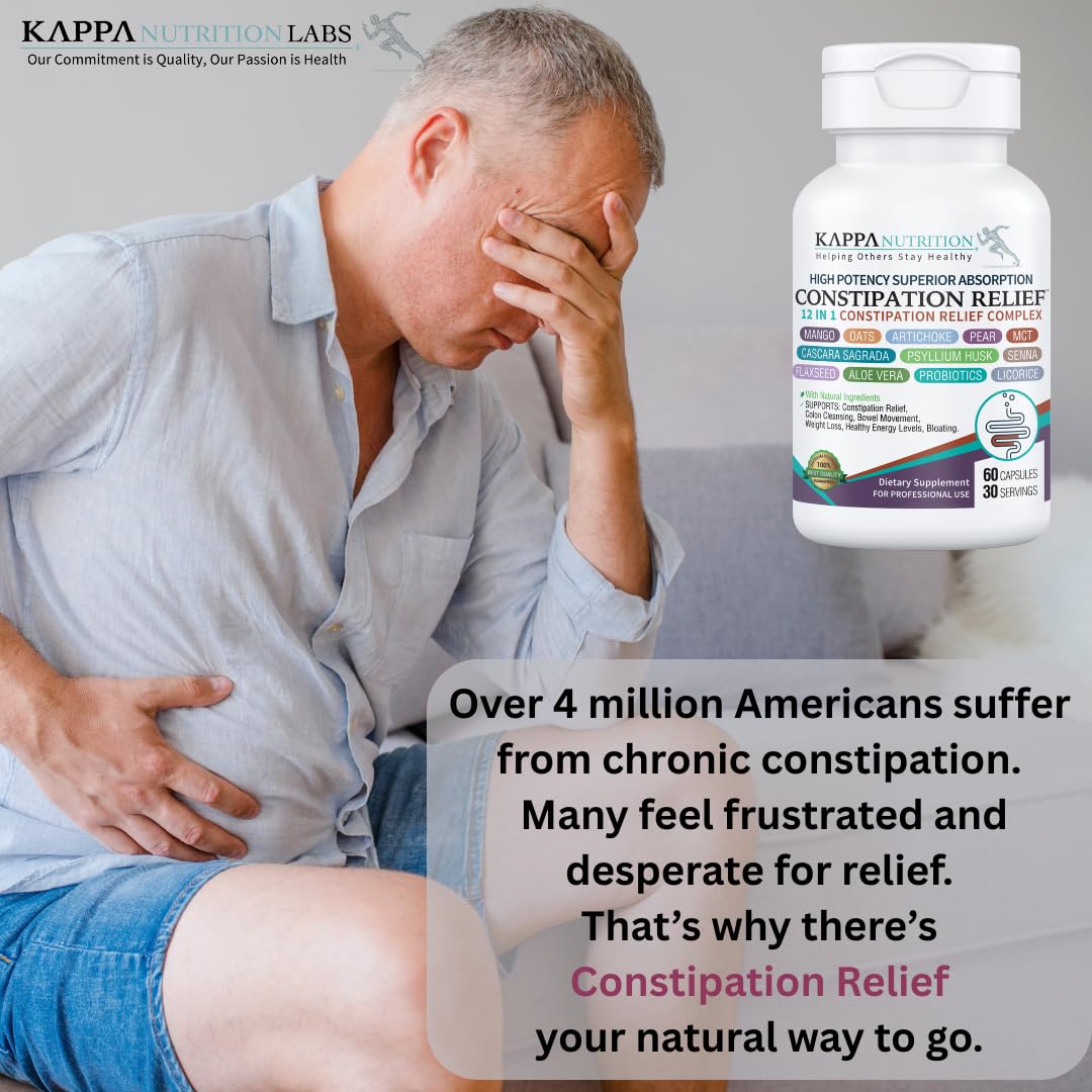 KAPPA NUTRITION Constipation Relief Supplement – Gentle Colon Cleanse for Regularity & Gut Health – Non-Habit Forming Formula with Fiber, Herbs & Probiotics – Non-GMO, 60 Capsules KAPPA NUTRITION uk supplements