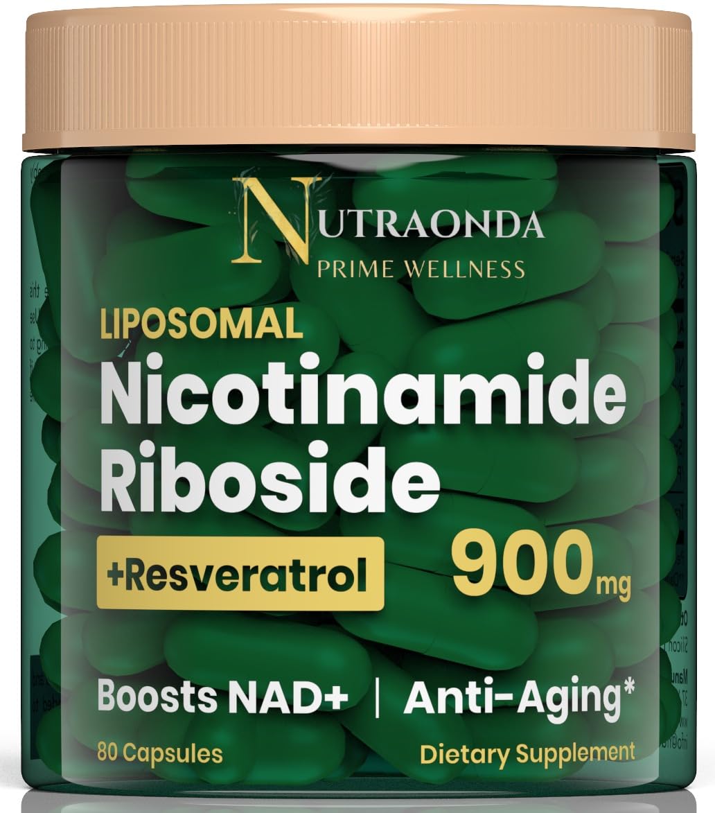 NUTRAONDA Liposomal Nicotinamide Riboside 900mg Resveratrol & Quercetin – NAD Supplement Plus for Anti Aging, Cellular Energy & Improve Health- 80 Capsules NUTRAONDA uk supplements
