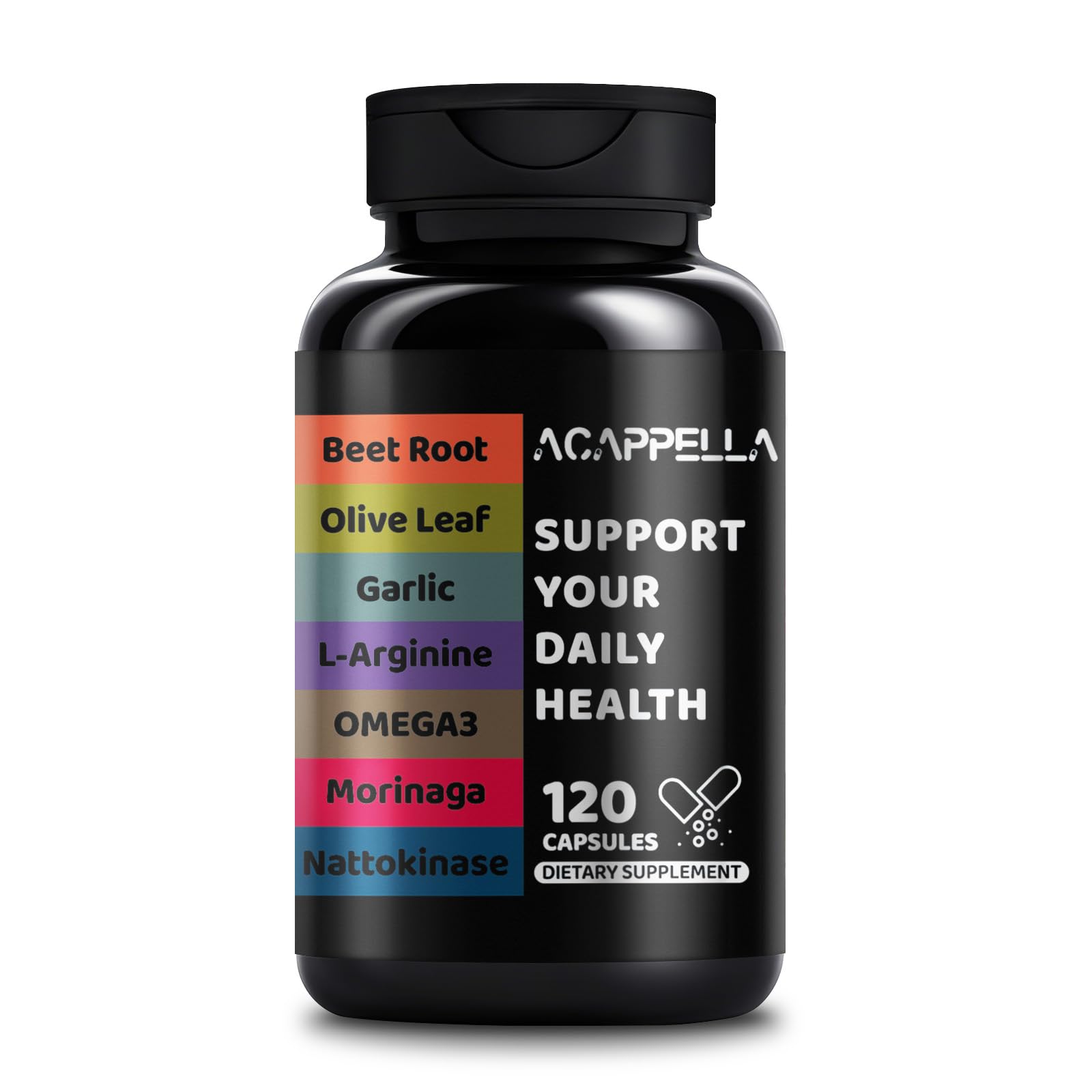 ACAPPELLA Moringa Capsules with Beet Root Capsule Olive Leaf Garlic L-Arginine Omega 3 Nattokinase Supplement - 120 Count ACAPPELLA uk supplements
