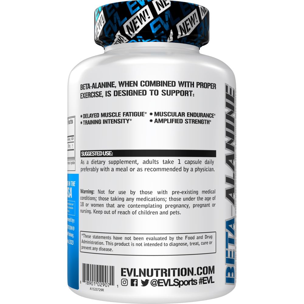 Evlution Nutrition Beta-Alanine Capsules - Enhance Training Intensity - 60 Count Beta Evlution uk supplements