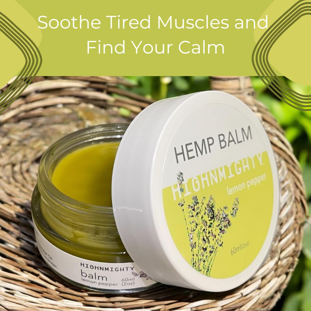 Highnmighty Maximum Strength Lemon Pepper Hemp Balm Salve | Daytime Relief, Relaxing, Natural, Fast-Acting Topical Cream for Muscle Joint Back Knee Shoulder Neck Elbow Hand Foot Relief, 60ml (2oz) Highnmighty uk supplements